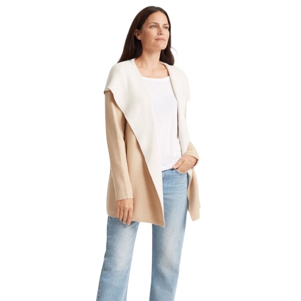Club Monaco Yoanna Hooded Cardigan Cream Pink Tan Wool Cashmere Blend Medium